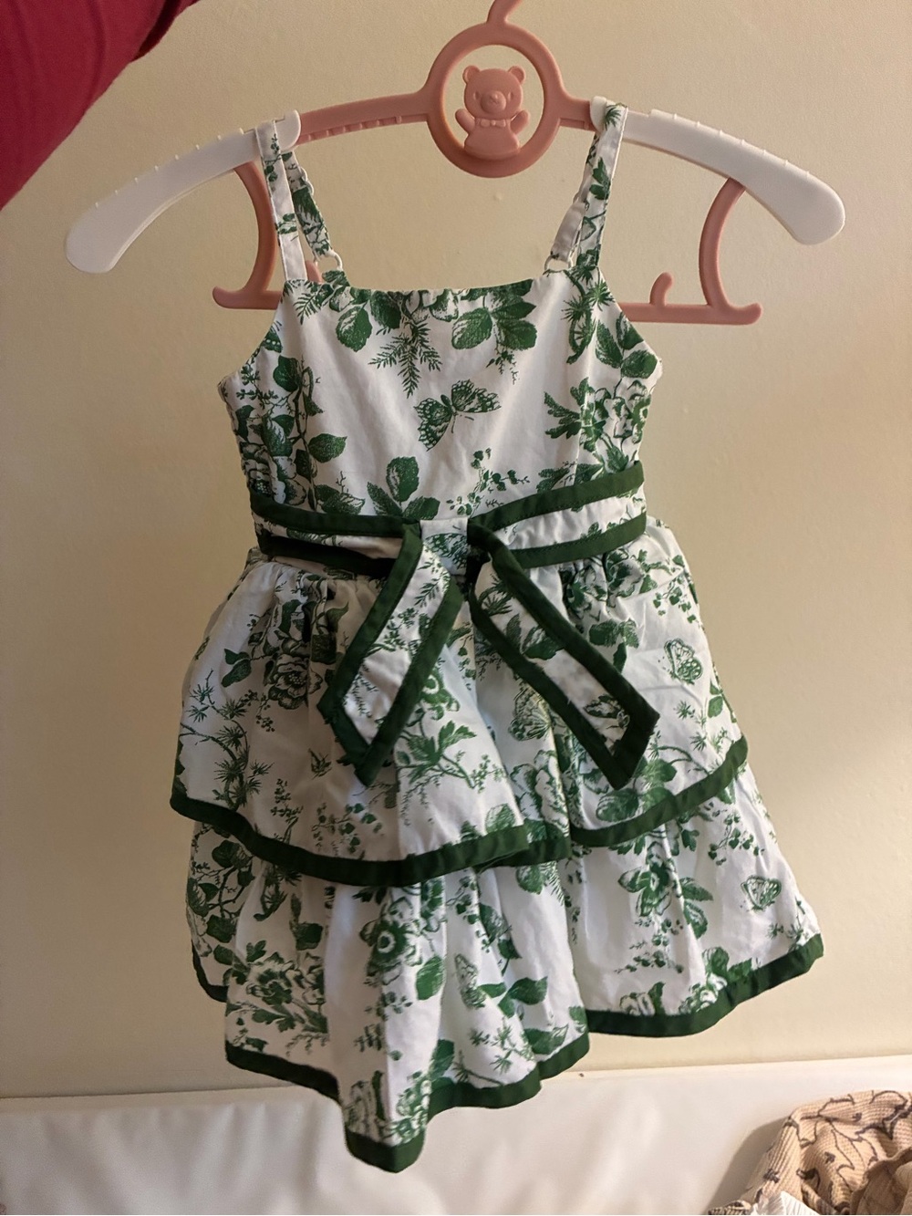 Janie and Jack White Dress with Green Floral Print and Bow